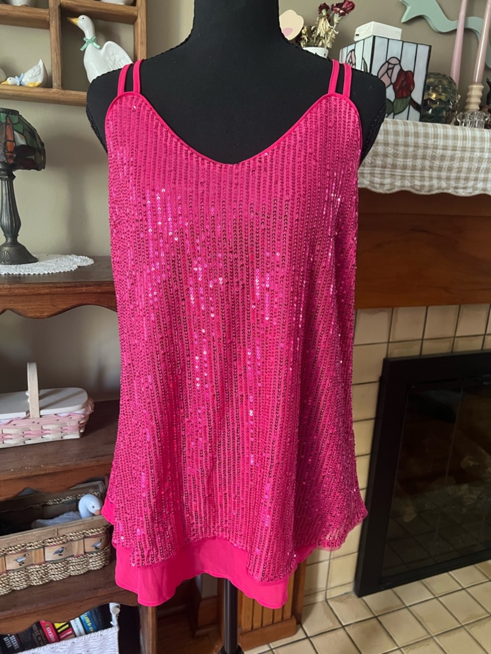 Grace Karin Hot Pink y2k Sequin Strappy Tank Top
